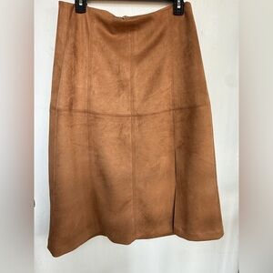 Ann Taylor Camel Faux Suede Skirt A-Line with Slit. Like New!